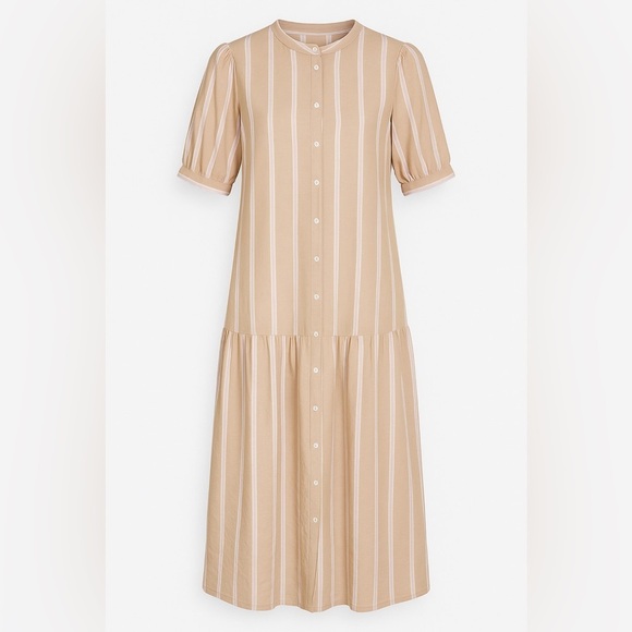 ICHI Striped Puff Sleeve Button-Front Dress - Size 38 - Picture 7 of 7